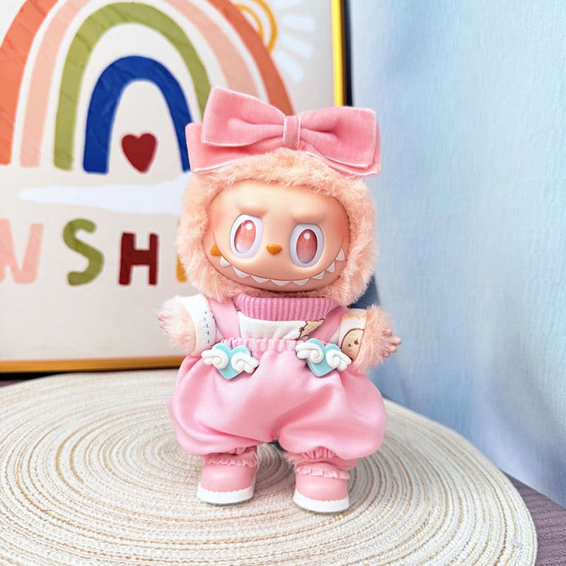 Labubu Pink Cloud Suspender Set – Lettered Pastel Outfit with KD Shoes
