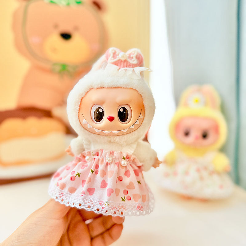 Labubu Cherry Love Dress Set – Pink Heart Outfit with Floral Hat & Shoes