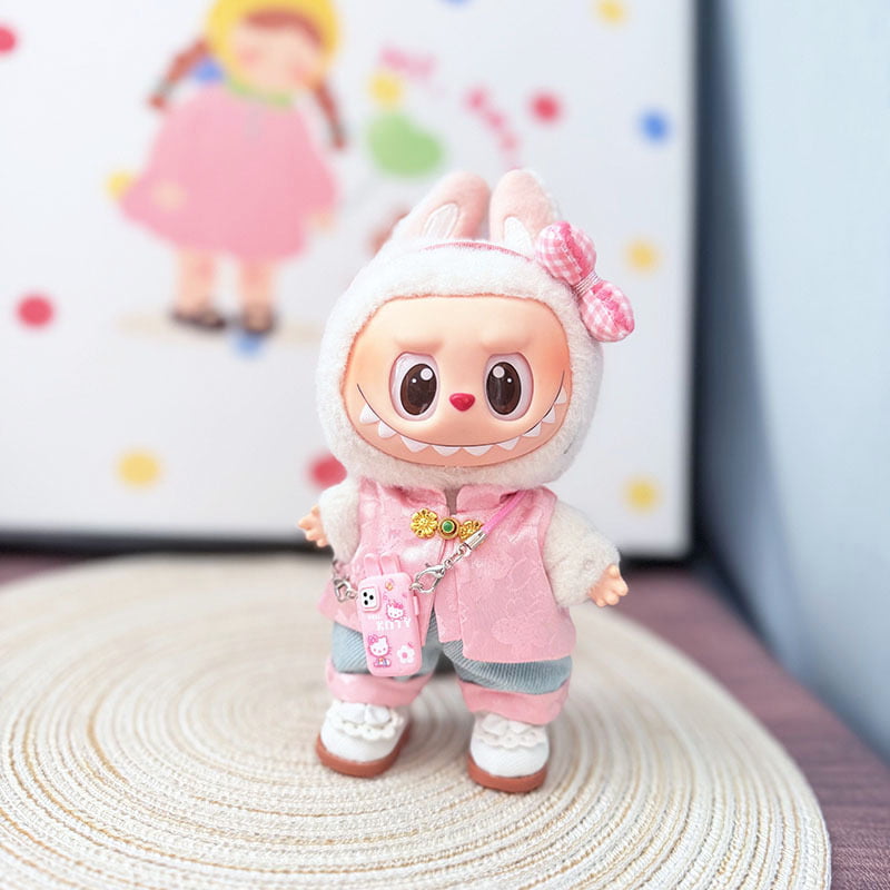 Labubu Elegant Chinese Style Set – Pink Butterfly Look with Princess Shoes & Phone Bag
