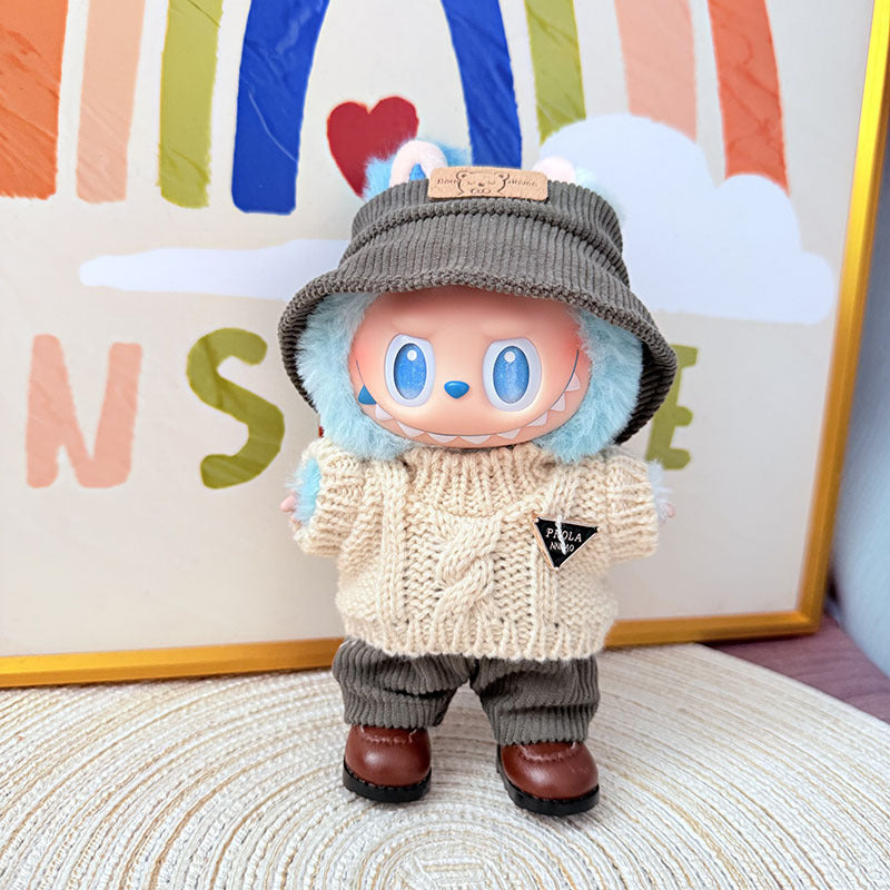 Labubu Green Knit Sweet Bean Set – Cozy Outfit with Brown Square-Toe Shoes