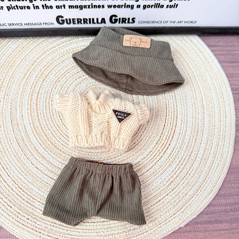 Labubu Green Knit Sweet Bean Set – Cozy Outfit with Brown Square-Toe Shoes