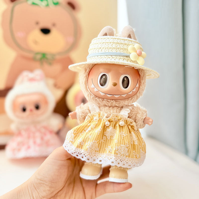 Labubu Honey Floral Crown Dress Set – Yellow Hat & Shoes Included
