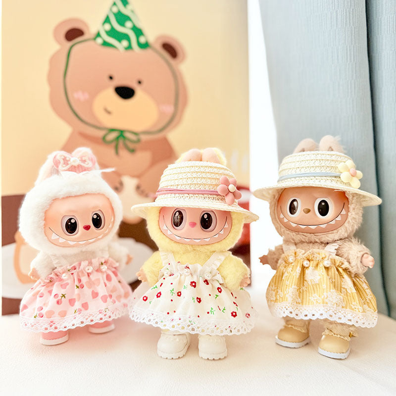 Labubu Cherry Love Dress Set – Pink Heart Outfit with Floral Hat & Shoes