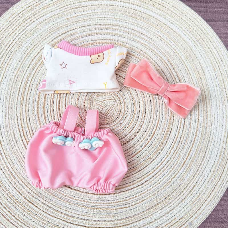 Labubu Pink Cloud Suspender Set – Lettered Pastel Outfit with KD Shoes