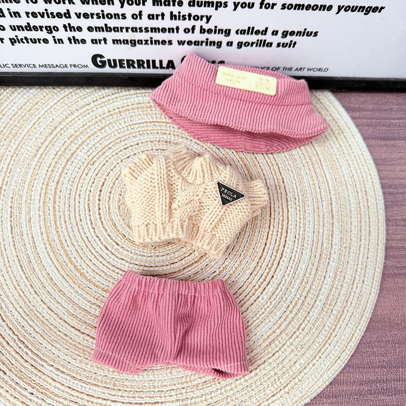 Labubu Pink Knit Sweet Bean Set – Cozy Outfit with White Square-Toe Shoes