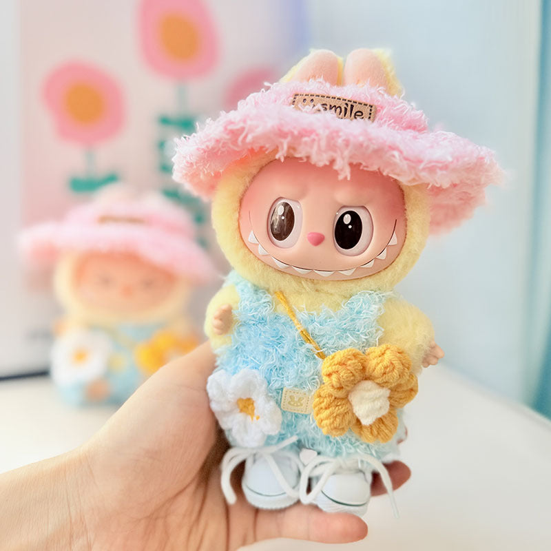 Labubu Pink & Blue Floral Whisper Set – Soft Bloom Outfit with Canvas Shoes