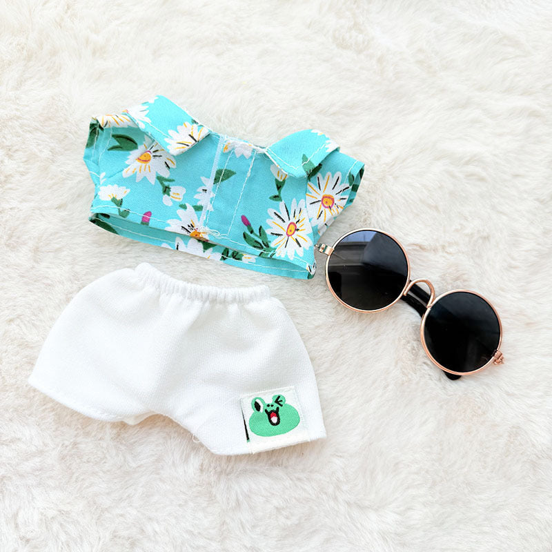 Labubu Summer Beach Set – Sky Blue Outfit with Yellow Shark Shoes & Blue Bottle