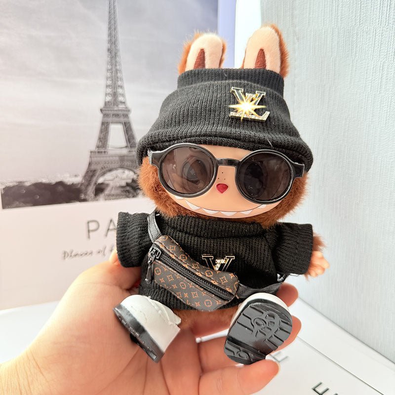 Labubu Black & Gold Luxe Set – V - Style Outfit with Brown Bag and Shades - MuffuLabZGG006