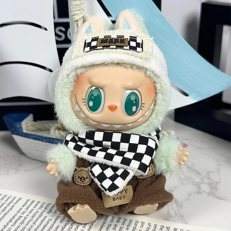 Labubu Black Plaid Set – Headband, Overalls & Scarf - MuffuLabSYD018