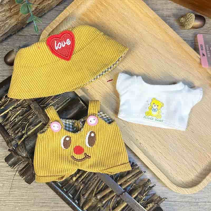 Labubu Butter Bear Set – Heart Hat, T-Shirt & Overalls - MuffuLabSYD024