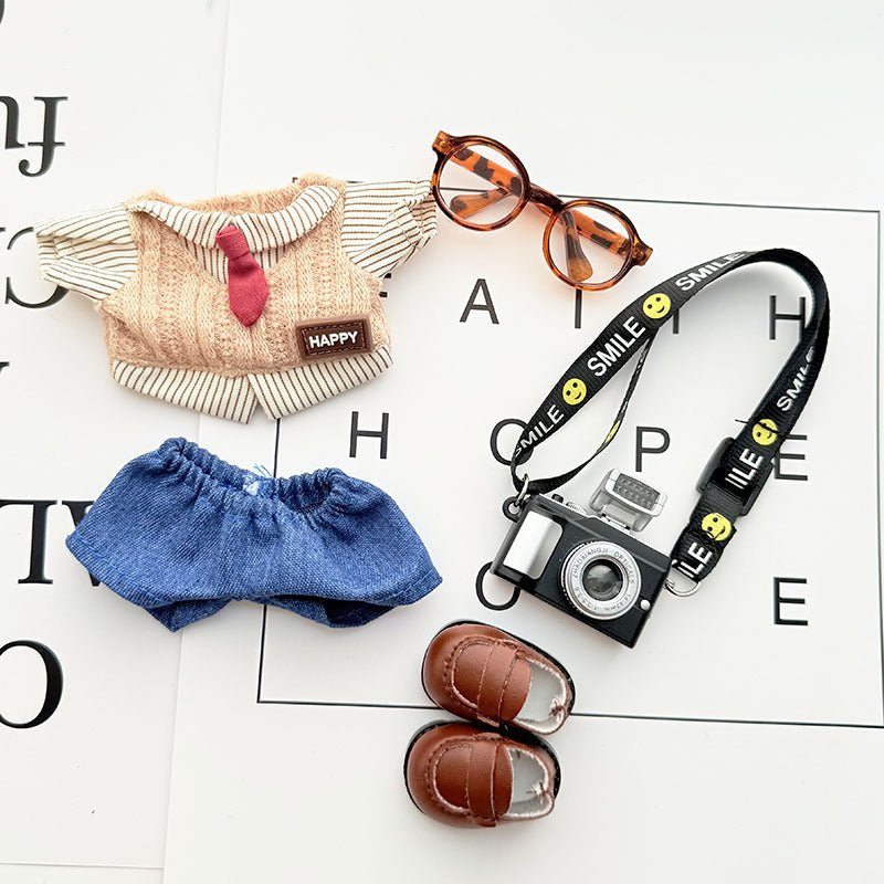 Labubu Chocolate Preppy Outfit with Denim Jeans & Leopard Accents - MuffuLabZGG001