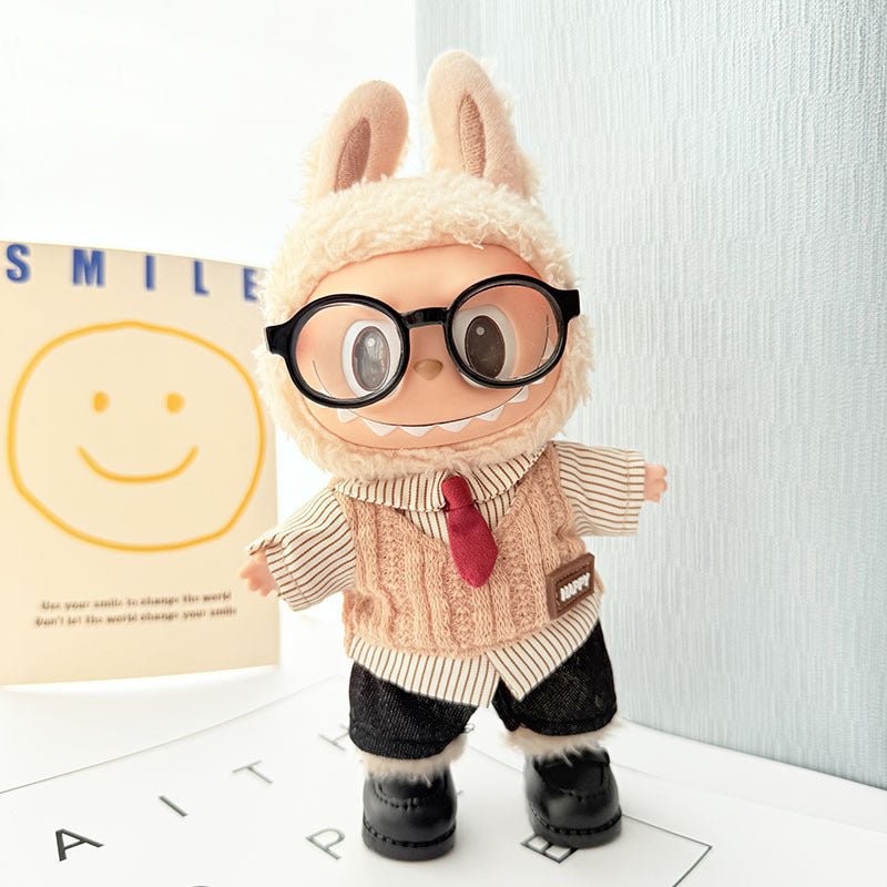 Labubu Dark Academia Outfit – Chocolate Top with Black Jeans & Glasses - MuffuLabZGG004