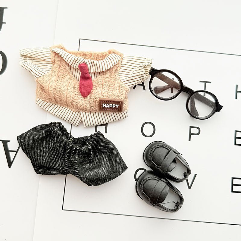 Labubu Dark Academia Outfit – Chocolate Top with Black Jeans & Glasses - MuffuLabZGG004