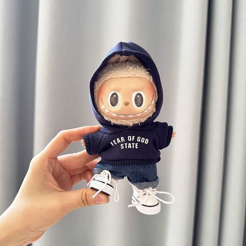 Labubu FEAR Navy Hoodie Set with Black Camera & White Canvas Shoes - MuffuLabZGG041