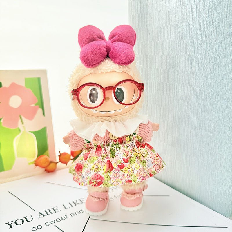 Labubu Floral Picnic Outfit – Red Dress Set with Pink Shoes & Red Glasses - MuffuLabZGG003