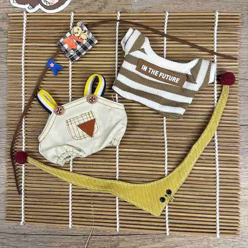 Labubu Happy Mouse Outfit – White Sweater, Overalls, Scarf & Backpack - MuffuLabSYD007