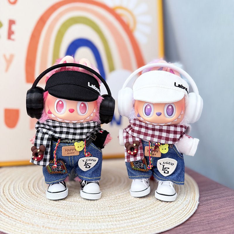 Labubu Happy Pizza White Outfit with White Bubu Cap, White Canvas Shoes & Headphones - MuffuLabZGG033