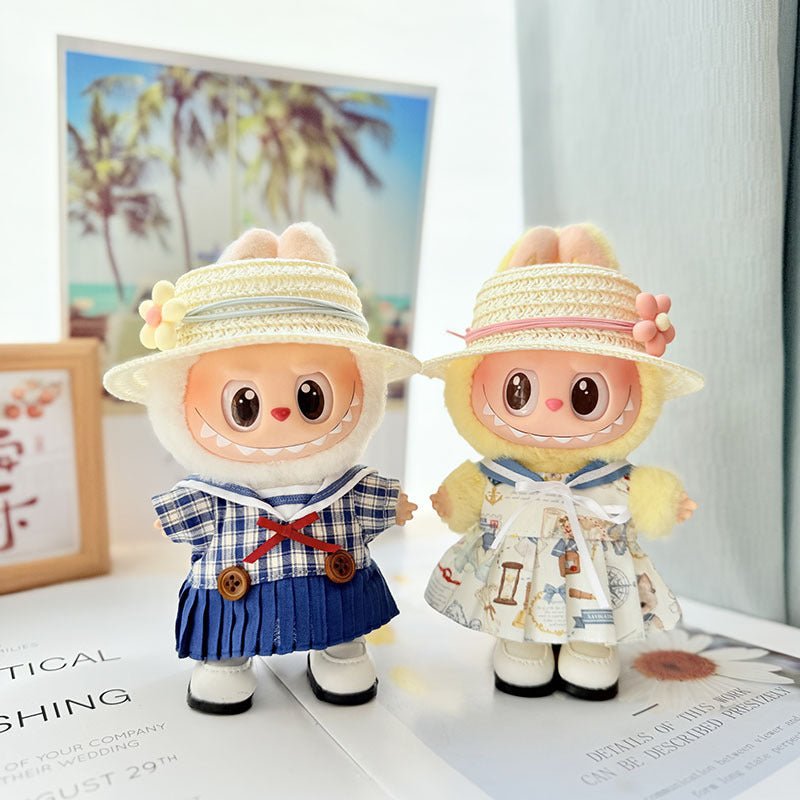 Labubu Nautical Penguin Dress Set with Pink Floral Hat & White Square - Toe Shoes - MuffuLabZGG043