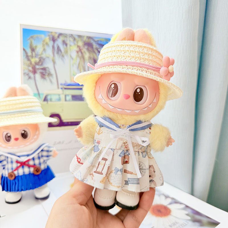 Labubu Nautical Penguin Dress Set with Pink Floral Hat & White Square - Toe Shoes - MuffuLabZGG043