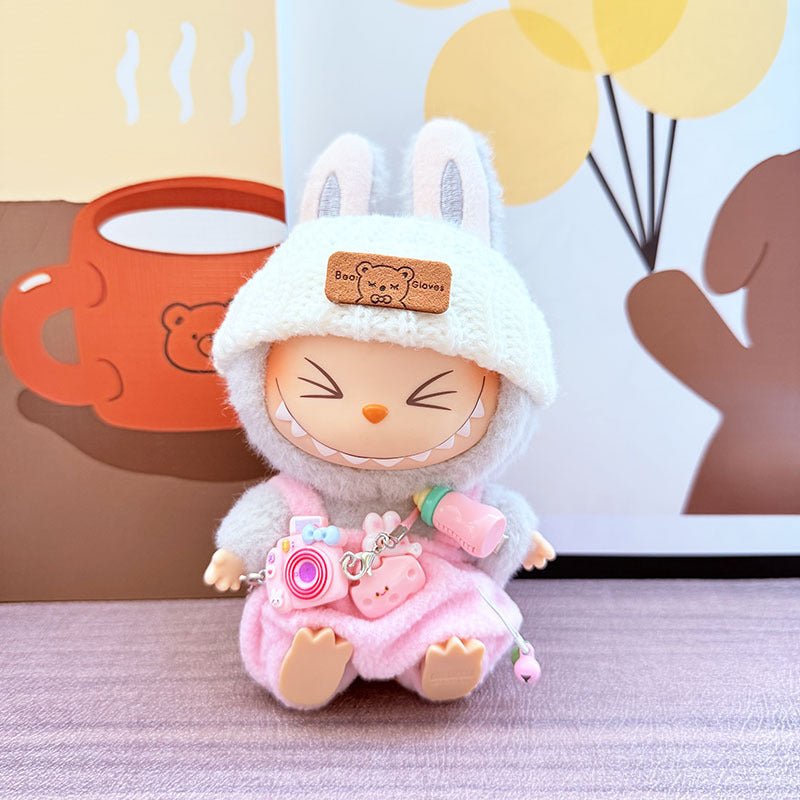 Labubu Pink Bottle Suspender Set – Kawaii Look with Toy Camera & Hat - MuffuLabZGG013