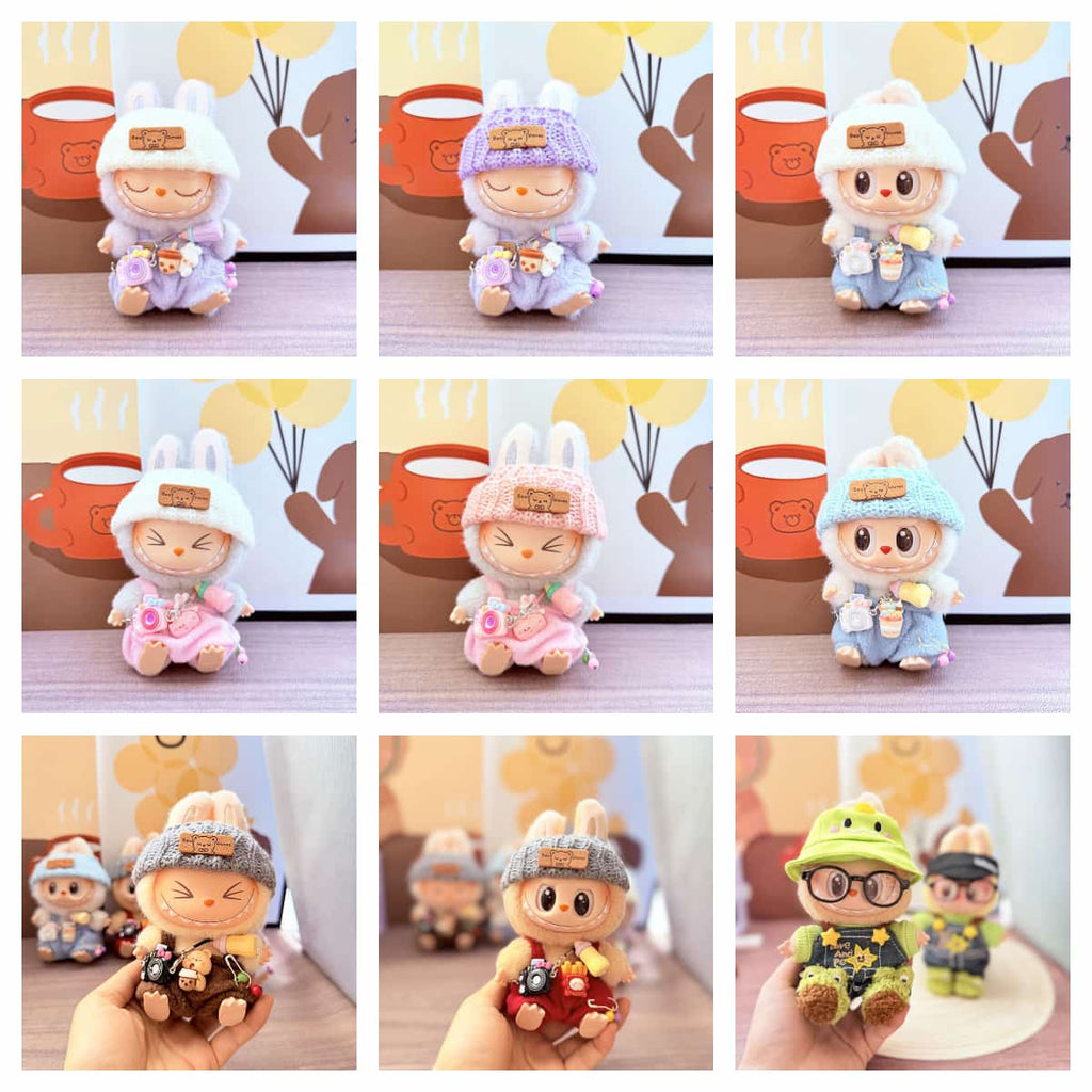 Labubu Pink Bottle Suspender Set – Kawaii Look with Toy Camera & Hat - MuffuLabZGG013