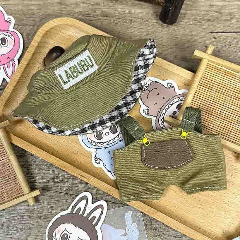 Labubu Pocket Hunter Outfit – Fisherman Hat & Overalls Set - MuffuLabSYD026