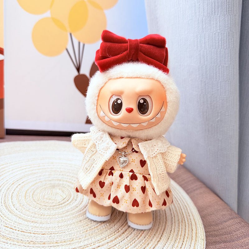 Labubu Sweet Heart Dress with Cream Shoulder Cape & Yellow KD Shoes - MuffuLabZGG032